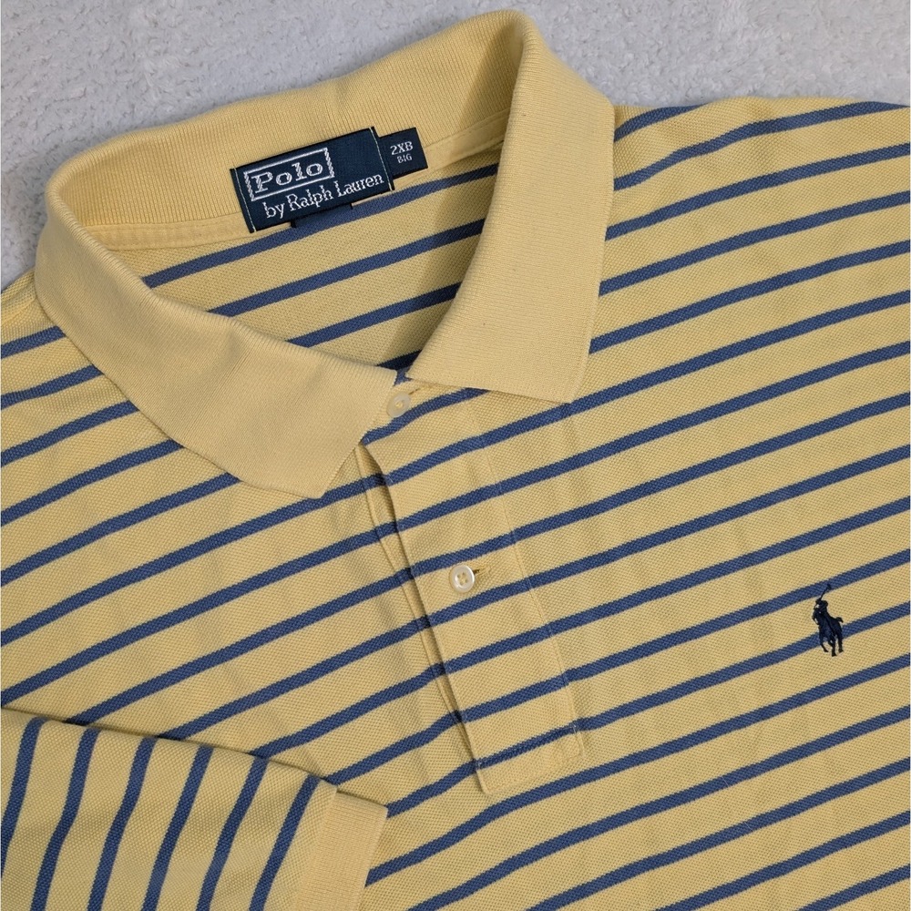 Polo Ralph Lauren Shirt Mens 2XB Big Yellow Blue Striped Pony Preppy Rugby